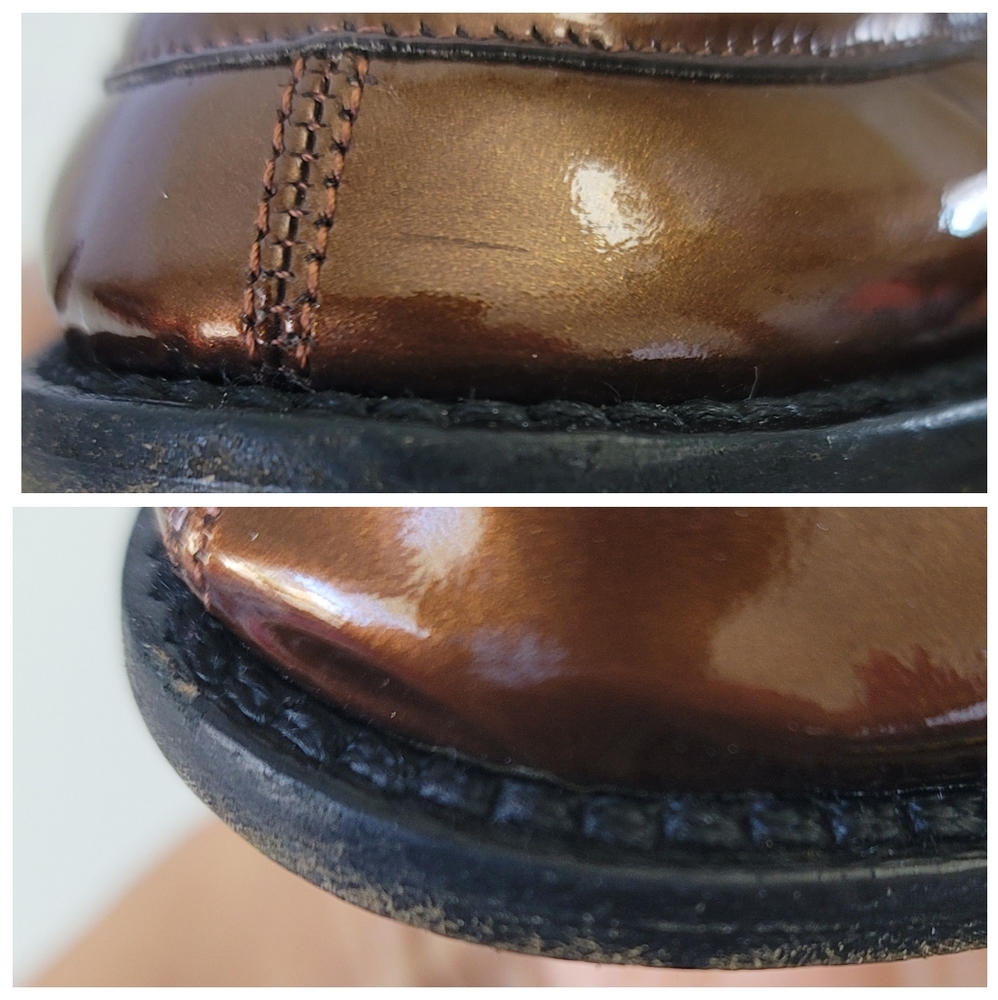 Vintage Gucci Classic "G" Womens Loafers Cooper Bronze Patent Leather Italy 8 B - Picture 13 of 16